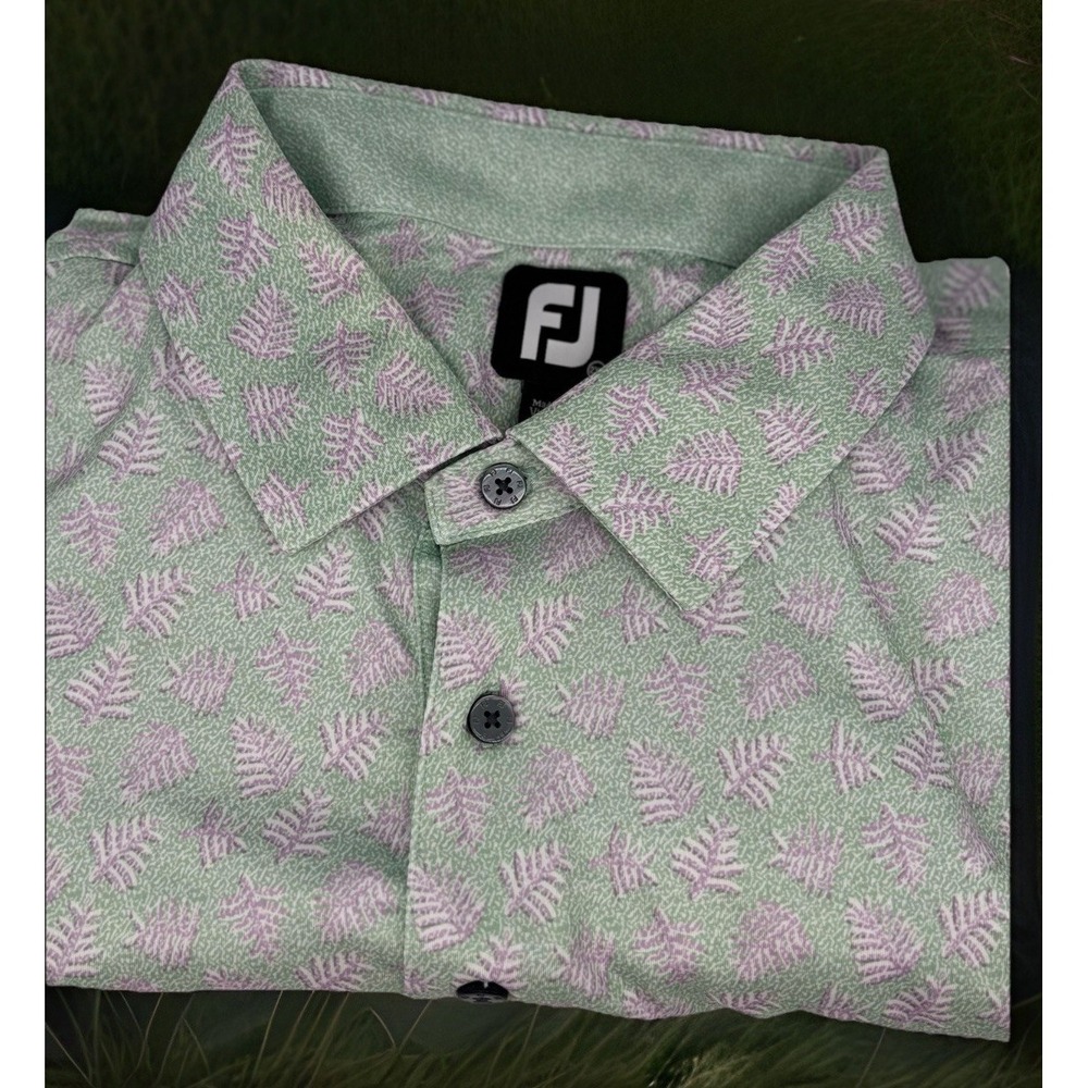FootJoy Men's 2XL Green/Purple Floral Golf Polo Short Sleeve Stretch Poly/Span